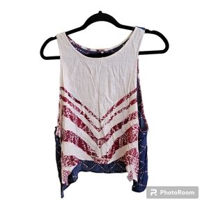Free People Touch Of Love Patriotic American Flag Crop Tank Top Red Blue Sz S